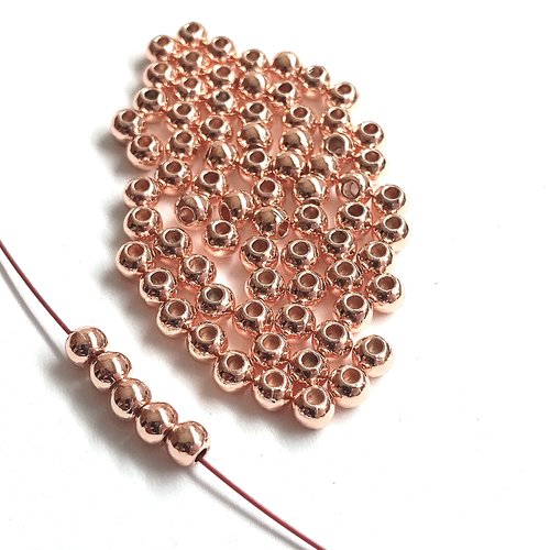 Perles rondes lisses en laiton or rose 4mm par lot de 25