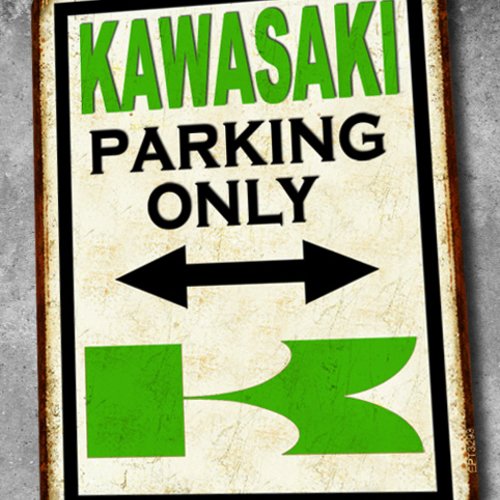 Plaque métal vintage kawasaki parking only