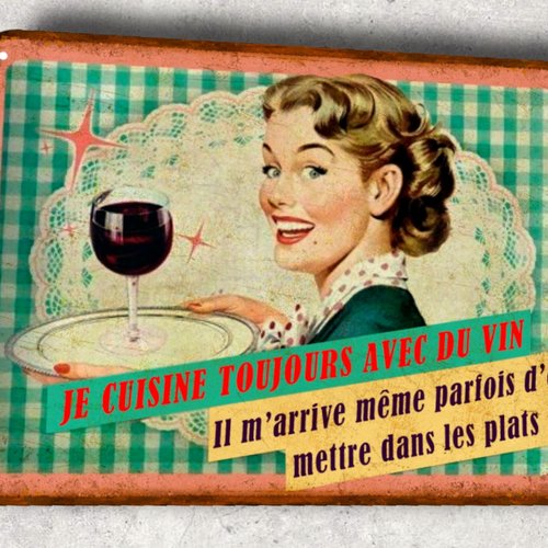 Plaque métal vintage cuisine au vin