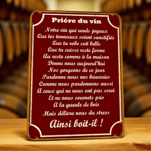 Plaque métal vintage la prière du vin