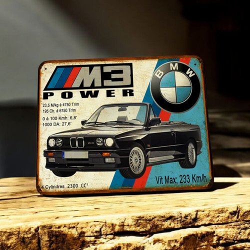 Plaque métal vintage bmw m3 cabriolet