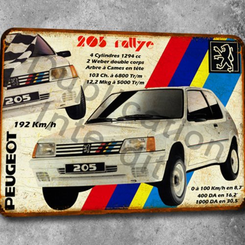 Plaque métal vintage peugeot 205 rallye