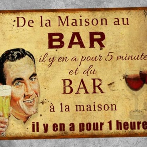 Plaque métal vintage bar 5 minutes