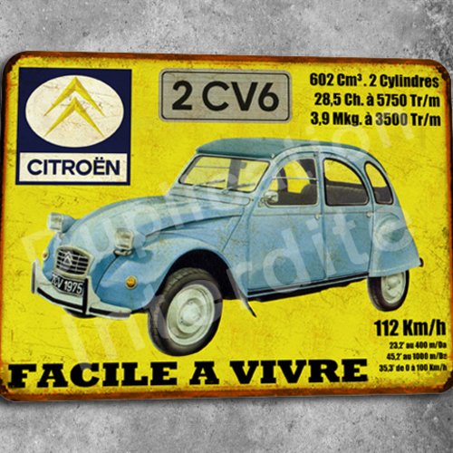 Plaque métal vintage citroën 2cv 6