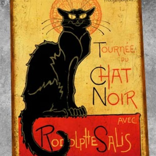 Plaque métal vintage chat noir