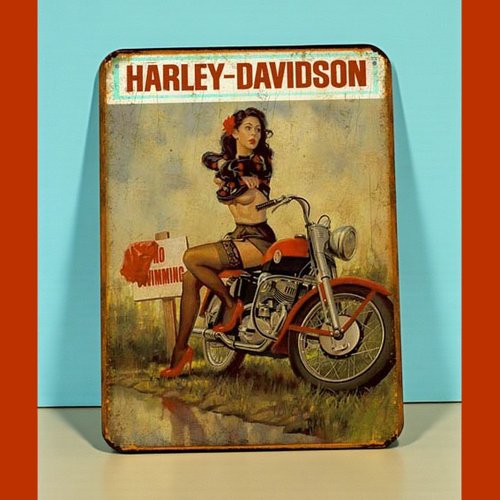 Plaque métal vintage harley pinup swim