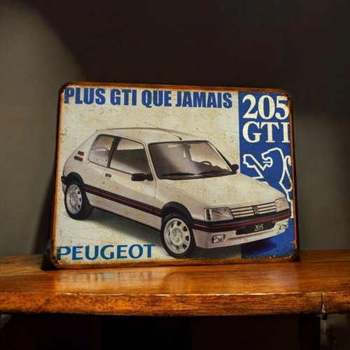 Plaque métal vintage peugeot 205 gti 1.9