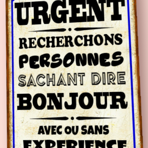 Plaque métal vintage bonjour