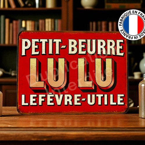 Plaque métal vintage lu biscuits