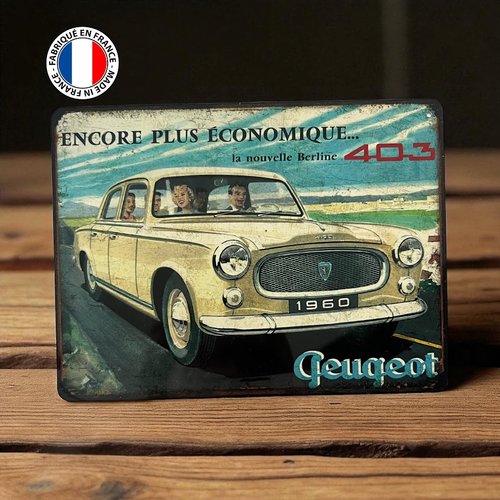 Plaque métal vintage peugeot 403 beige