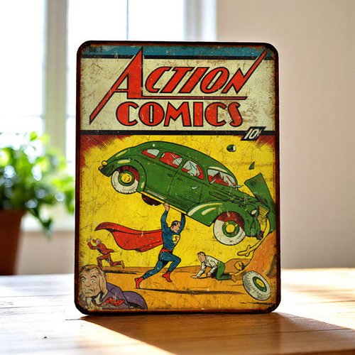 Plaque métal vintage action comics