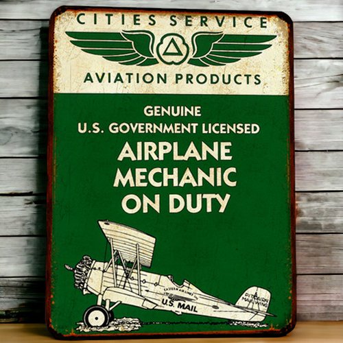 Plaque métal vintage airplane mechanic