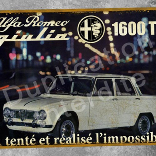 Plaque métal vintage alfa romeo giulia (1964)