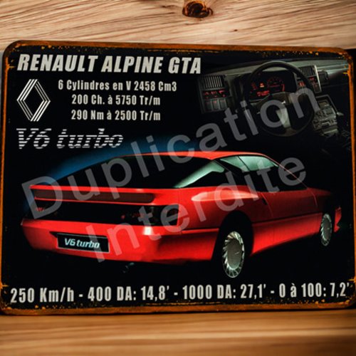 Plaque métal vintage renault alpine gta v6 turbo