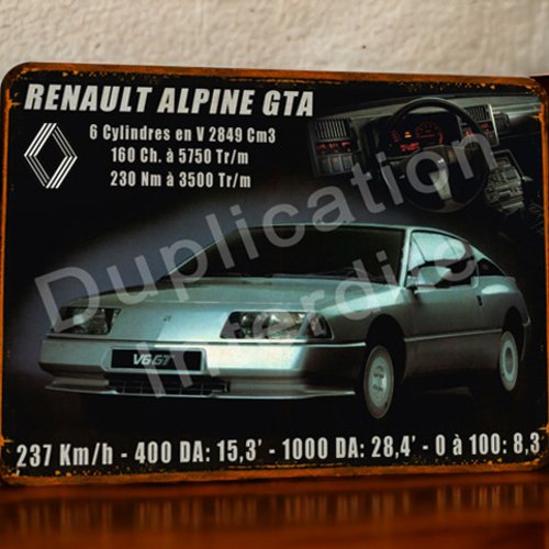 Plaque métal vintage renault alpine gta v6