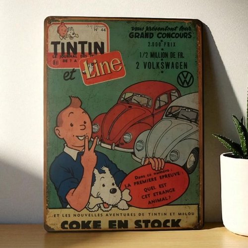 Plaque métal vintage tintin vw