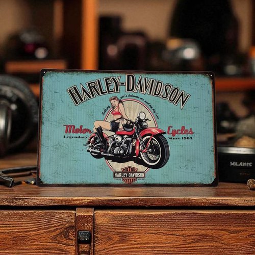 Plaque métal vintage harley davidson pinup