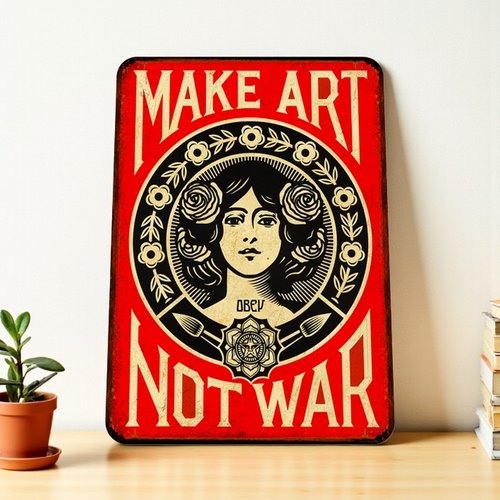 Plaque métal vintage make art not war