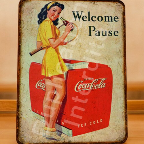 Plaque métal vintage coca cola tennis