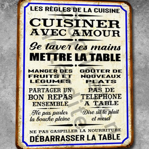 Plaque métal vintage cuisine les règles