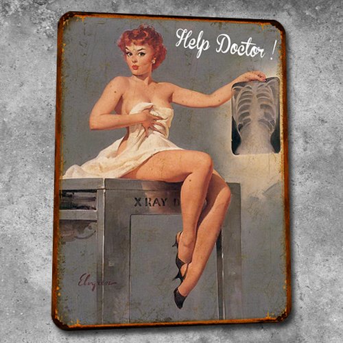 Plaque métal vintage pinup help doctor