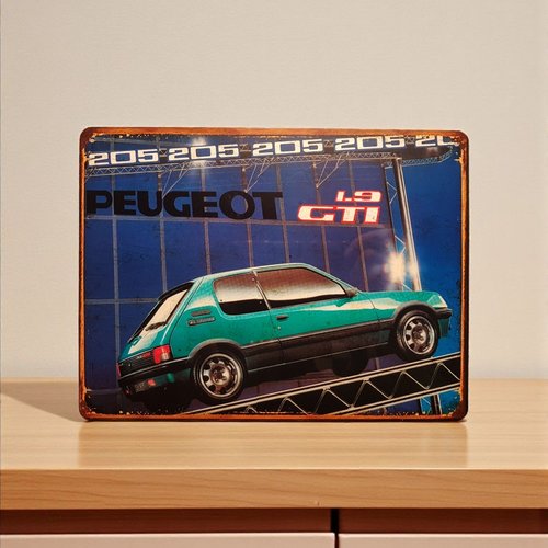 Plaque métal vintage peugeot 205 gti 1.9