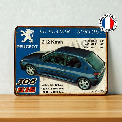 Plaque métal vintage peugeot 306 s16 phase 1