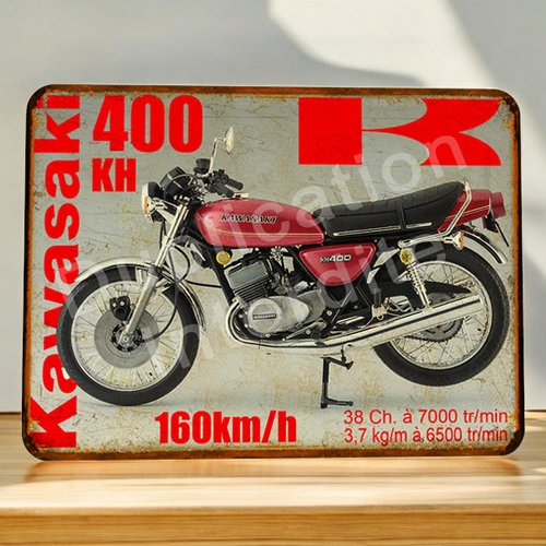 Plaque métal vintage kawasaki kh 400