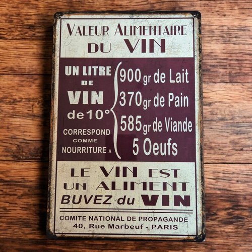 Plaque métal vintage buvez du vin