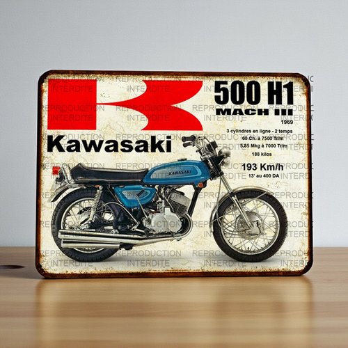Plaque métal vintage kawasaki 500 h1 mach3