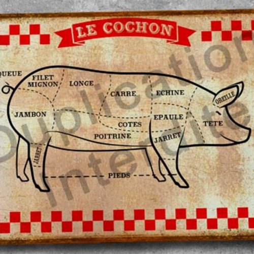 Plaque métal vintage cochon