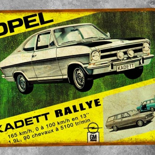 Plaque métal vintage opel kadett rallye (1968)