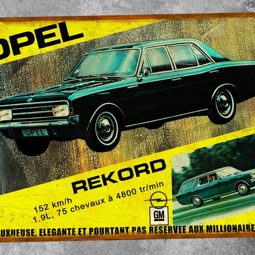 Plaque métal vintage opel rekord (1968)
