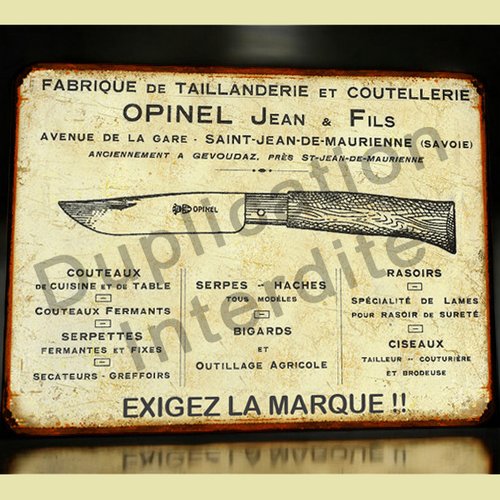 Plaque métal vintage couteaux opinel