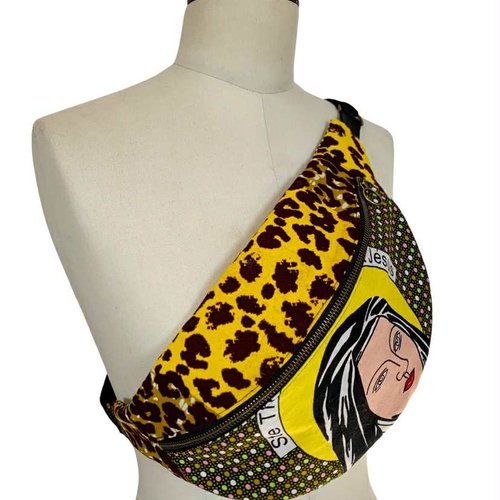Sac banane en wax "sainte thérèse" et leopard