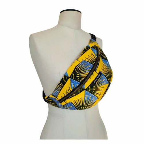 Sac banane en wax noir & jaune