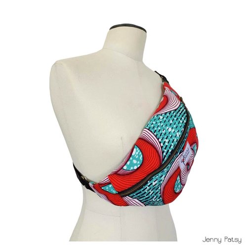 Sac banane en wax rose & turquoise