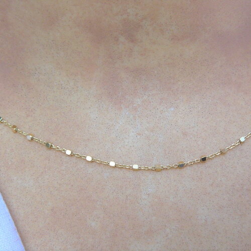 Collier argent massif plaqué or, ras de cou avec chaîne forçat et perles carrées argent