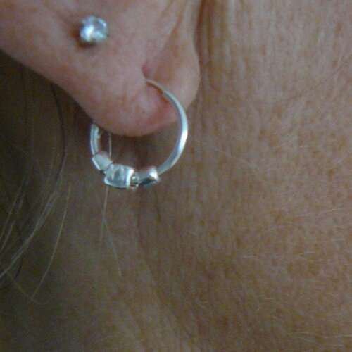 Boucles d'oreilles, créoles argent massif 925, créoles 12mm, avec perles carrées
