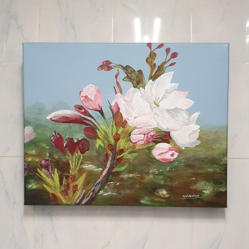 Decoration murale tableau sur toile fleurs de cerisier