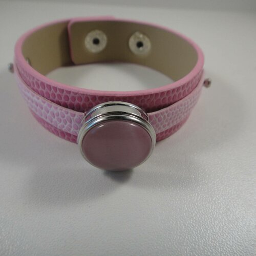 Bracelet réglable en cuir rose et languette pour bouton pression interchangeable chunk 