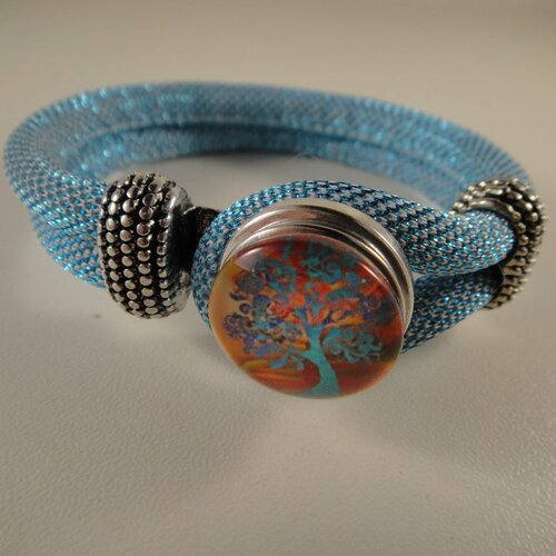 Bracelet femme artisanal en cordon polyester et lurex brillant de 6mm pour bouton presion chunk de 18 à 25mm 