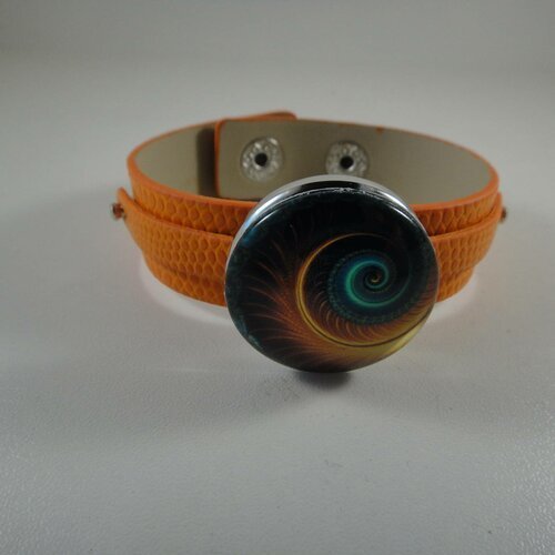 Bracelet réglable en cuir orange pour maxi bouton pression interchangeable chunk de 30mm 