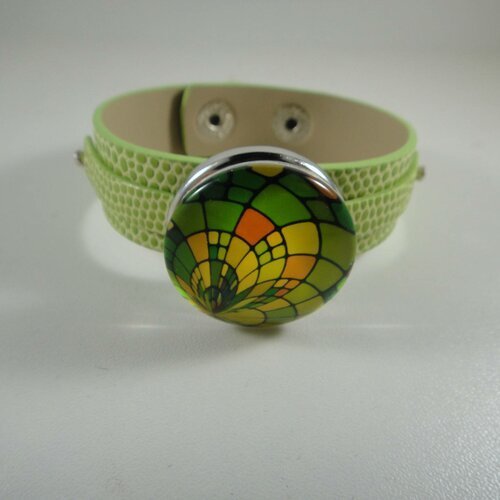 Bracelet réglable en cuir vert  pour maxi bouton pression interchangeable chunk de 30mm 