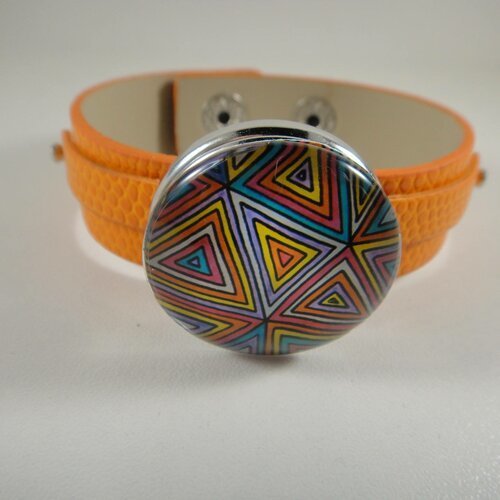 Bracelet réglable en cuir orange  pour maxi bouton pression interchangeable chunk de 30mm 