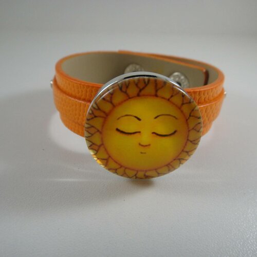 Bracelet réglable en cuir orange avec maxi bouton pression interchangeable chunk de 30mm 