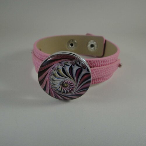 Bracelet réglable en cuir rose  avec maxi bouton pression interchangeable chunk de 30mm 