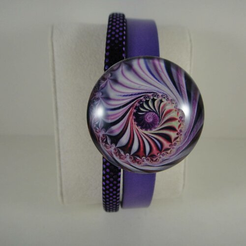 Top qualité: bracelet en cuir véritable 2 brins violet et paillettes avec bouton pression chunk interchangeable en verre 