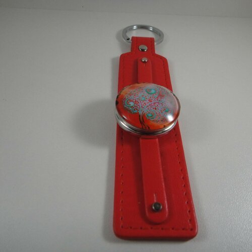 Porte-clés en cuir rouge avec bouton pression chunk interchangeable de 30mm