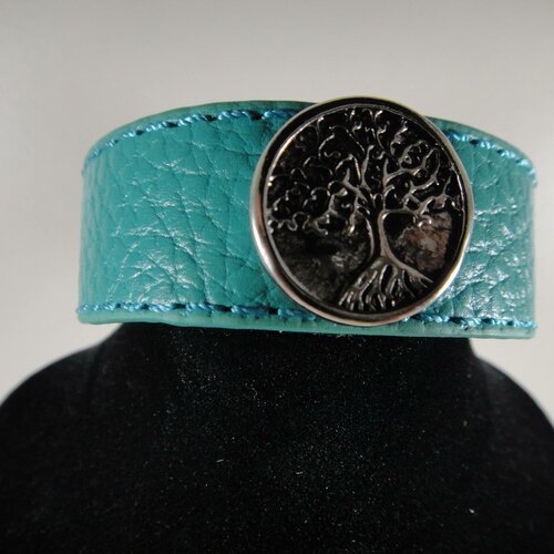 Bracelet cuir avec cabochon clips en métal représentant un arbre 
